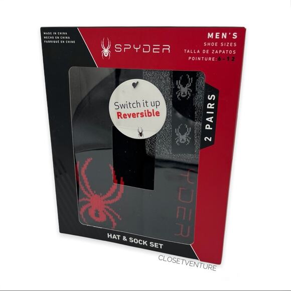 Spyder Switch It Up Reversible Beanie Hat & 2 Pairs Socks Set Men’s One Size